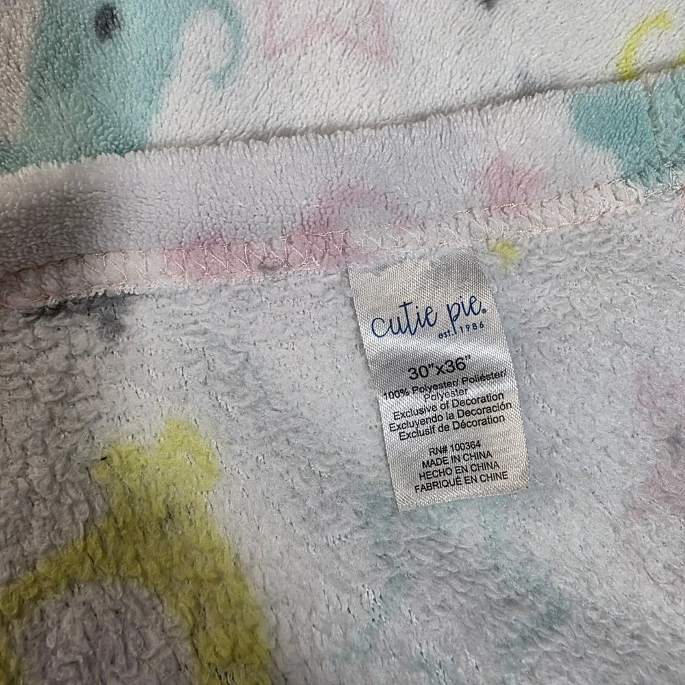Cutie Pie Baby Blanket Infant 30x36 White Elephant Star Plush Fleece Pink Yellow